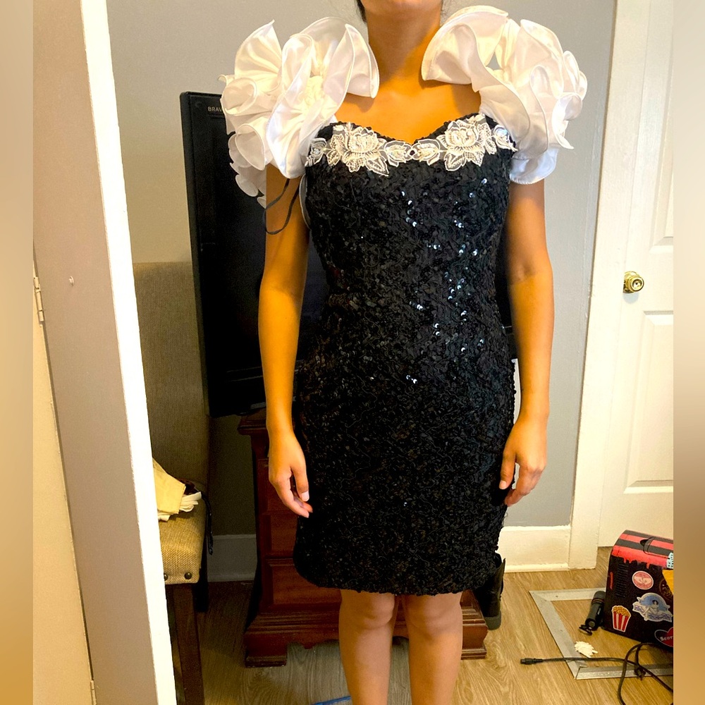 Black and white vintage evening dress